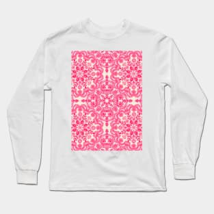 Hot Pink & Soft Cream Folk Art Pattern Long Sleeve T-Shirt